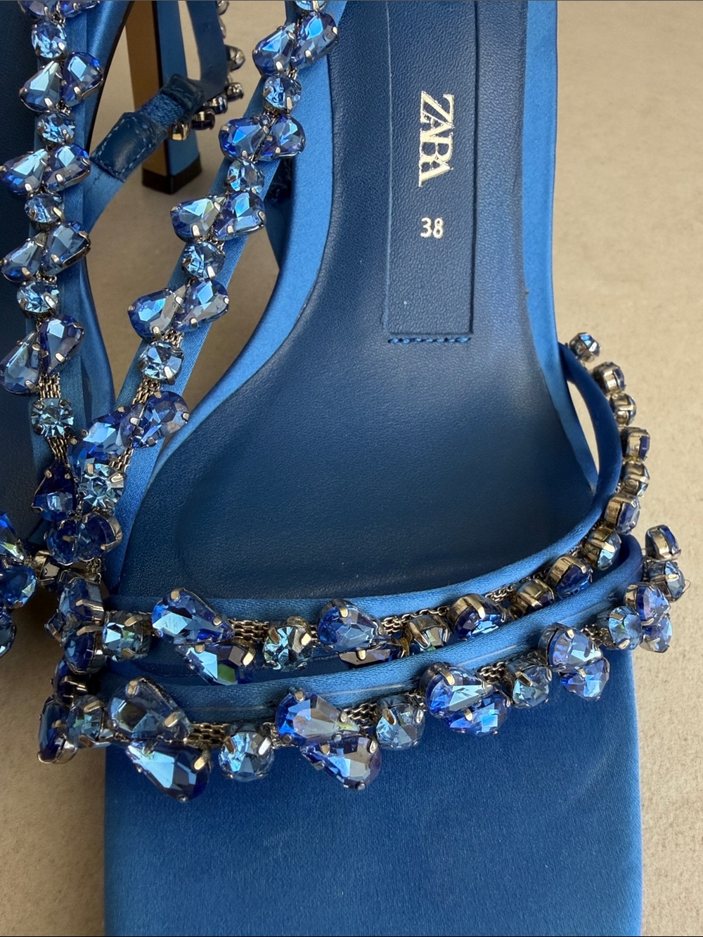 Zara Royal Blue Crystal-Trim Slingback Heels - Picture 2 of 4